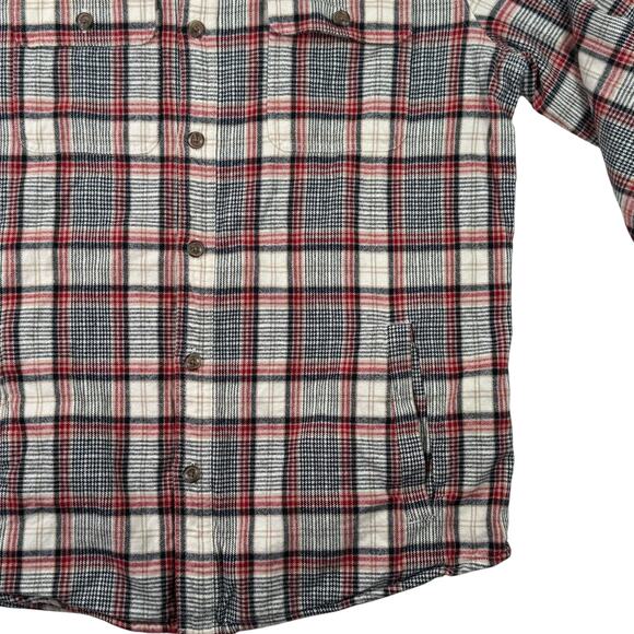 Marine Layer Mens Medium Red Gray Plaid Long Sleeve Flannel Overshirt - Picture 6 of 11